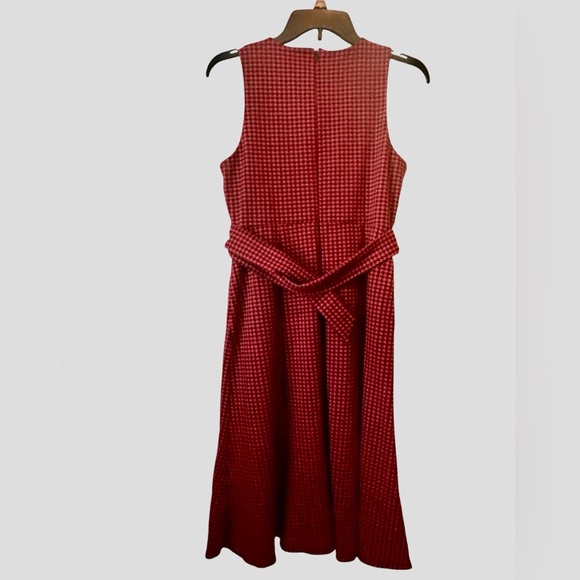 Anne Klein Red Houndstooth A line Dress Belted Career Work Women's Petite Size 8 - Picture 3 of 11